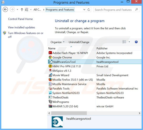 healthcaregovtool adware uninstall via Control Panel