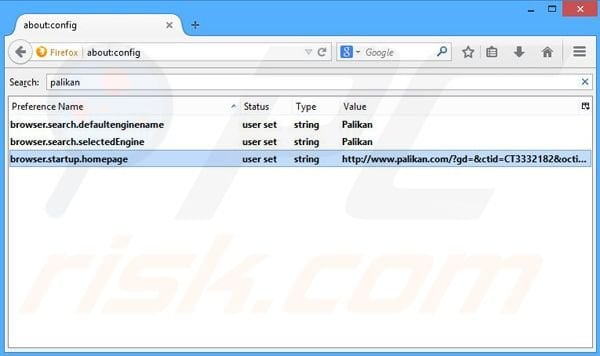 Removing palikan.com from Mozilla Firefox default search engine