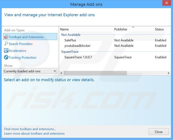 Removing Roaming Rate ads from Internet Explorer step 2