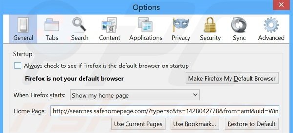 Removing searches.safehomepage.com from Mozilla Firefox homepage