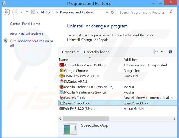 SpeedCheckApp adware uninstall via Control Panel