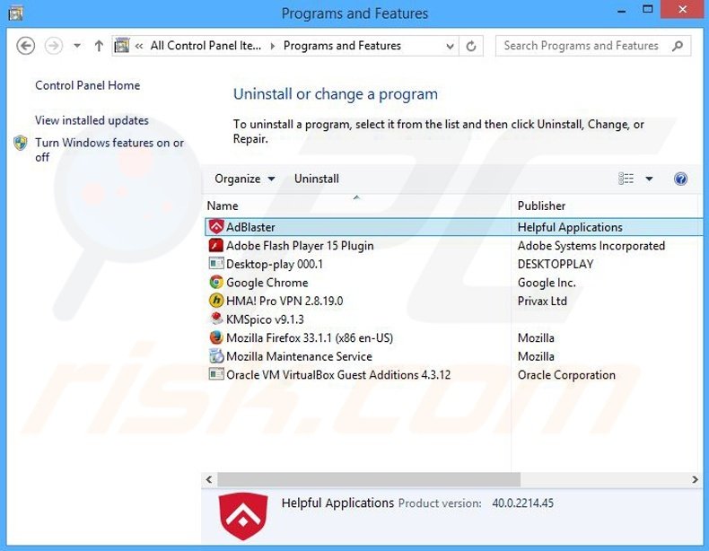 Ad Blaster adware uninstall via Control Panel