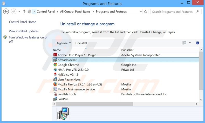 bestadblocker adware uninstall via Control Panel