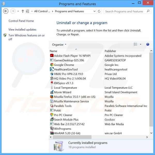 FlashMall adware uninstall via Control Panel