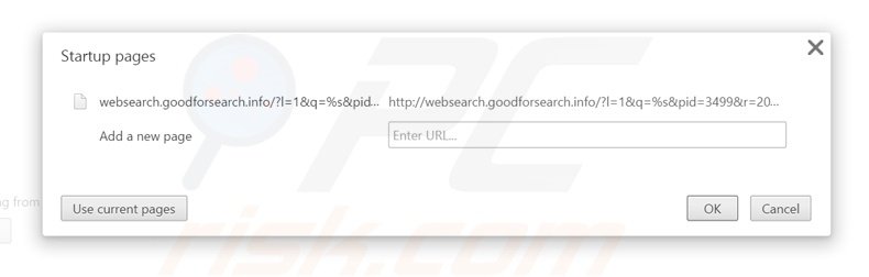 Removing websearch.goodforsearch.info from Google Chrome homepage