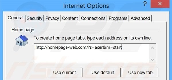 Removing homepage-web.com from Internet Explorer homepage
