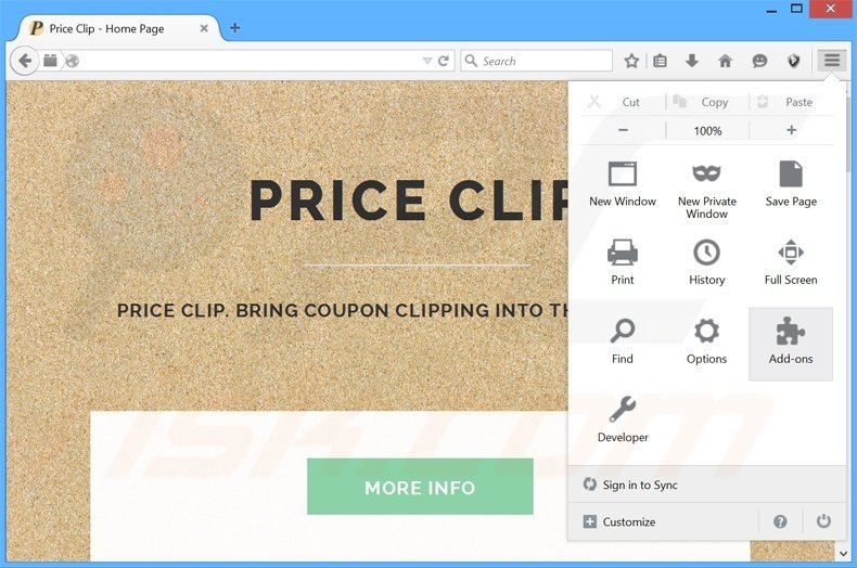 Removing Price Clip ads from Mozilla Firefox step 1
