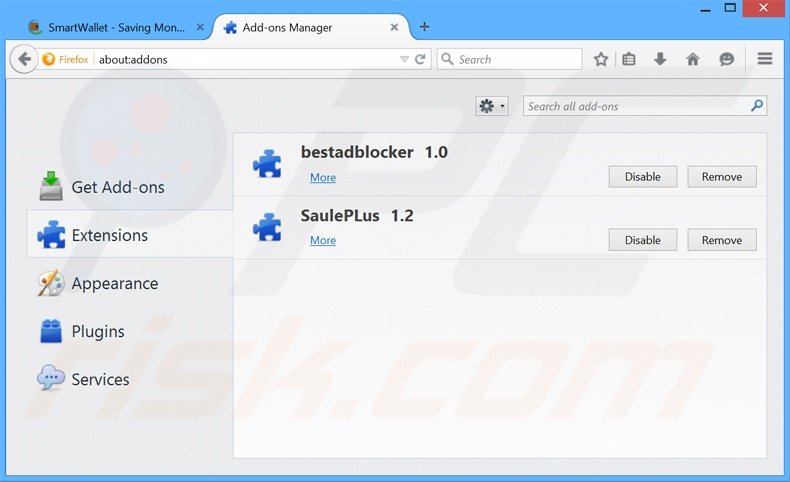 Removing SmartWallet ads from Mozilla Firefox step 2