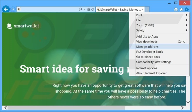 Removing SmartWallet ads from Internet Explorer step 1