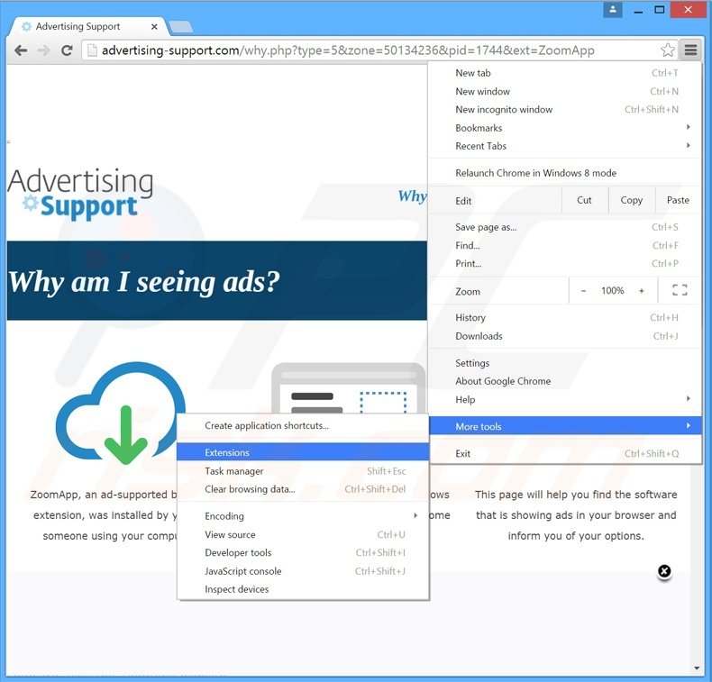 Removing ZoomApp  ads from Google Chrome step 1