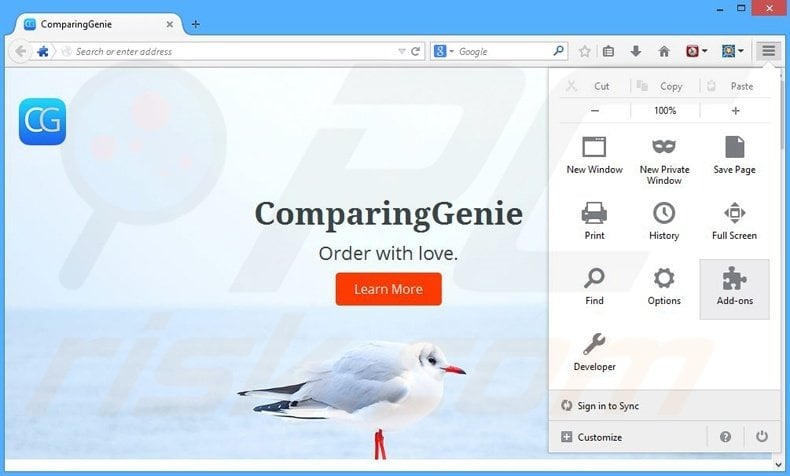 Removing ComparingGenie ads from Mozilla Firefox step 1