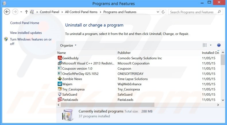 DealShark adware uninstall via Control Panel