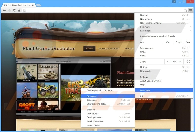 Removing FlashGamesRockstar  ads from Google Chrome step 1