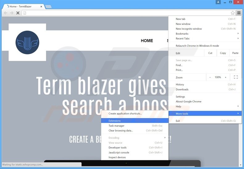 Removing TermBlazer  ads from Google Chrome step 1