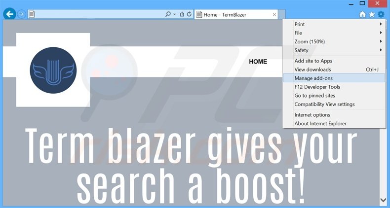Removing TermBlazer ads from Internet Explorer step 1