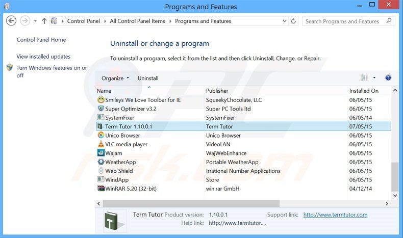 TermBlazer adware uninstall via Control Panel