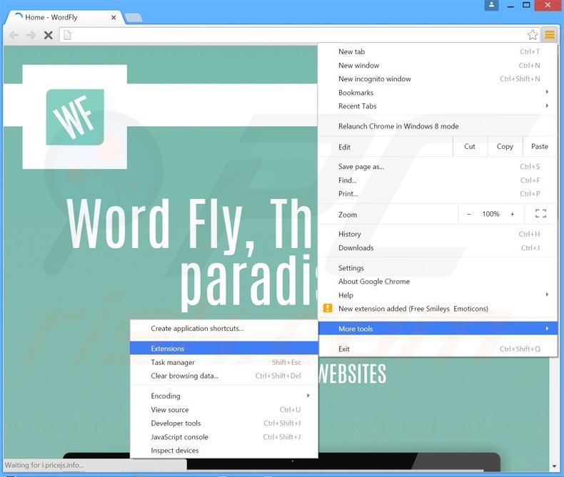 Removing WordFly  ads from Google Chrome step 1