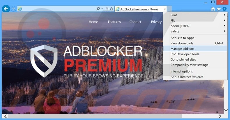 Removing AdBlockerPremium ads from Internet Explorer step 1
