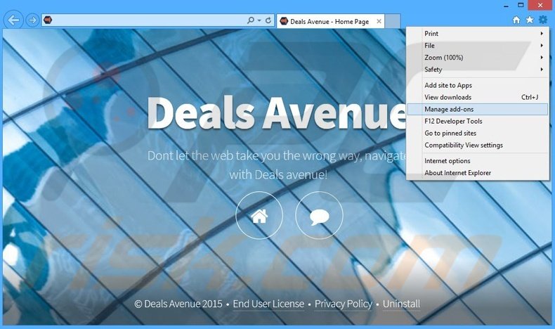 Removing Deals Avenue ads from Internet Explorer step 1