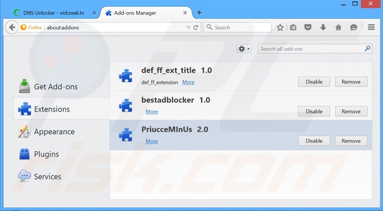 Removing DNS Unlocker ads from Mozilla Firefox step 2