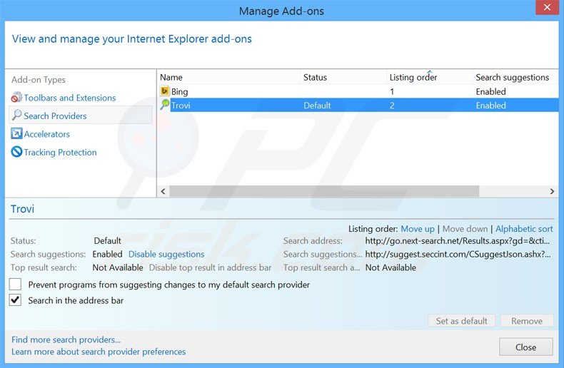 Remove go.next-search.net from Internet Explorer default search engine