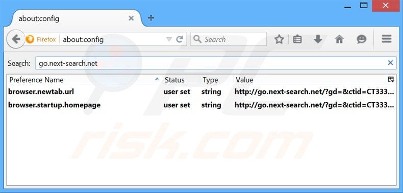 Remove go.next-search.net from Mozilla Firefox default Internet search engine