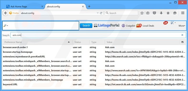 Removing home.tb.ask.com from Mozilla Firefox default search engine