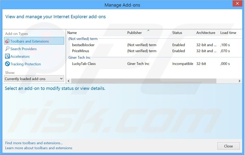 Removing mysearch123.com related Internet Explorer extensions