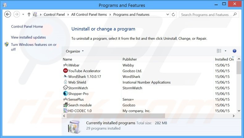 Quick Surf adware uninstall via Control Panel