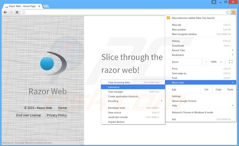 Removing razor web ads from Google Chrome step 1