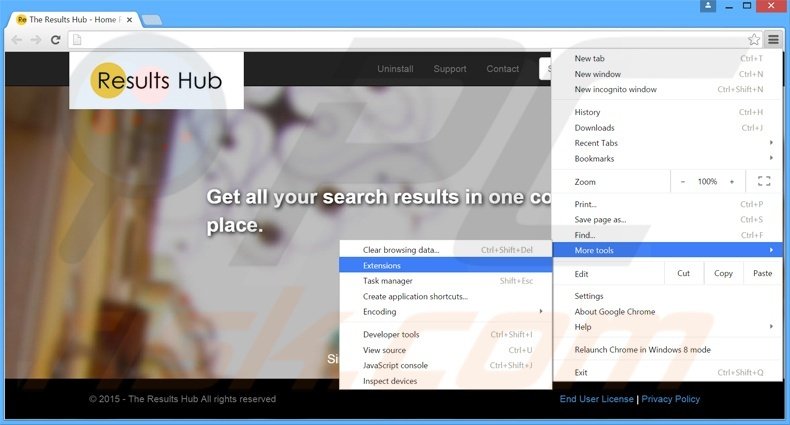 Removing The Results Hub  ads from Google Chrome step 1