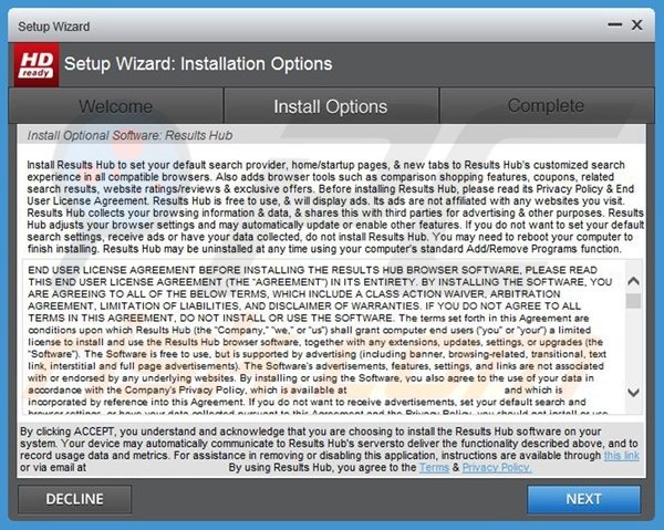 Deceptive The Results Hub installer