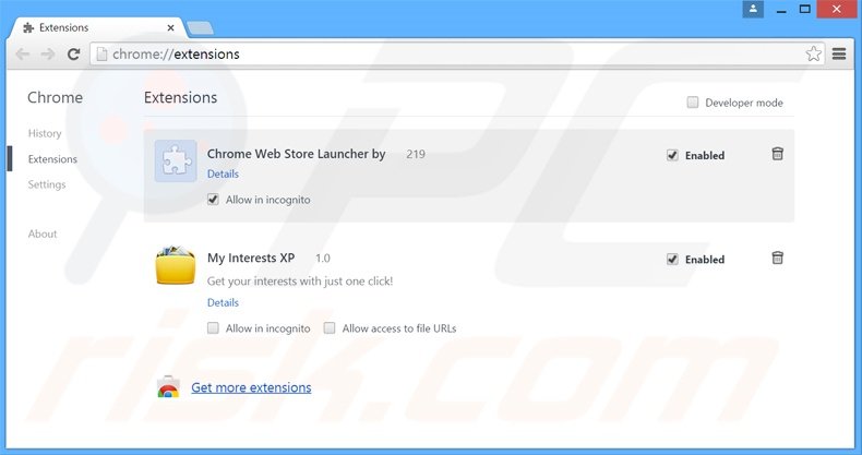 Removing search.myinterestsxp.com related Google Chrome extensions