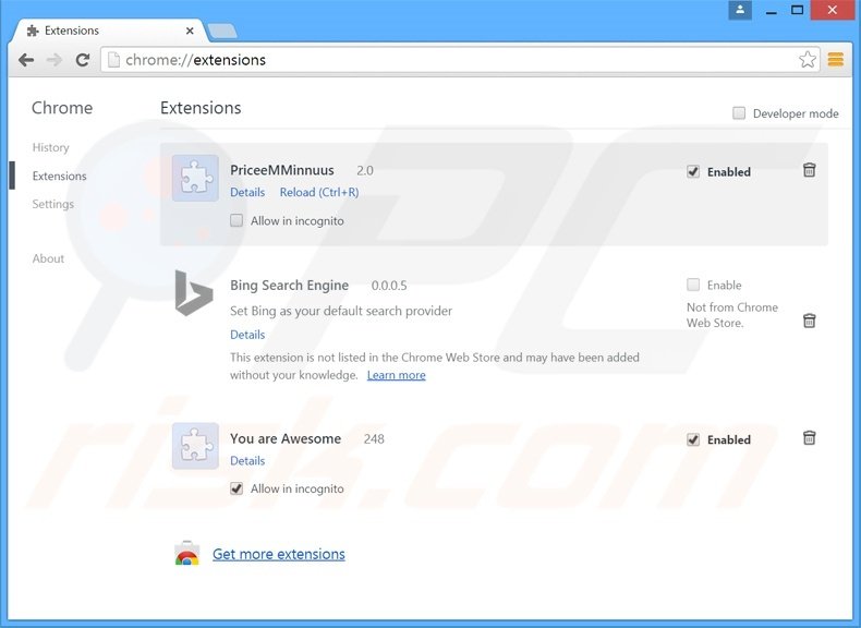Removing start.alawar.com related Google Chrome extensions