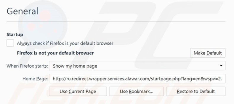Removing start.alawar.com from Mozilla Firefox homepage