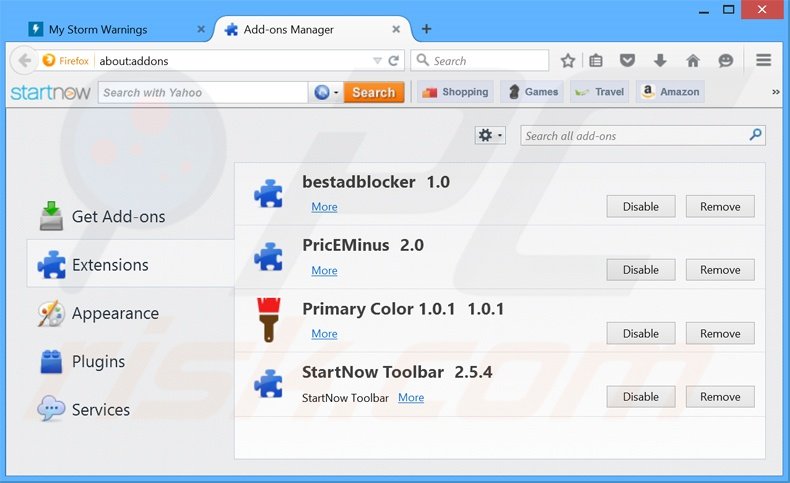 Removing Storm Warnings ads from Mozilla Firefox step 2