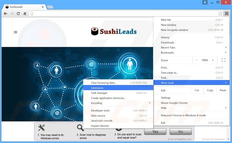 Removing SushiLeads  ads from Google Chrome step 1