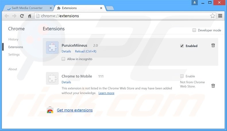 Removing Swift Media Converter ads from Google Chrome step 2
