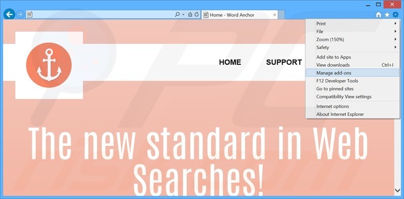 Removing WordAnchor ads from Internet Explorer step 1