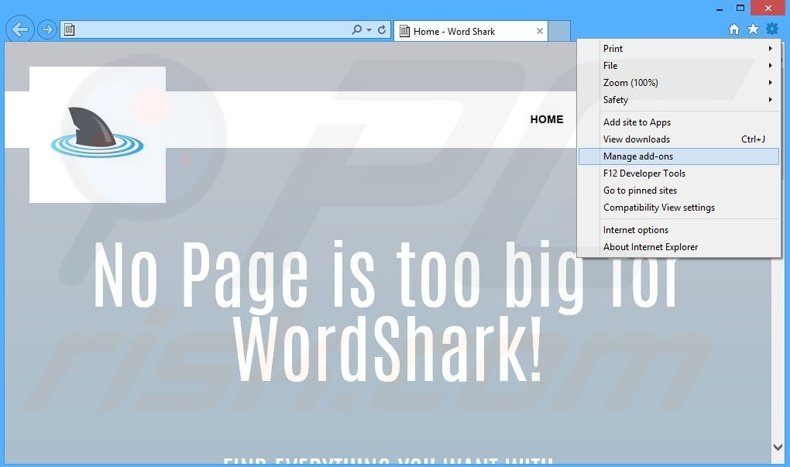 Removing Word Shark ads from Internet Explorer step 1