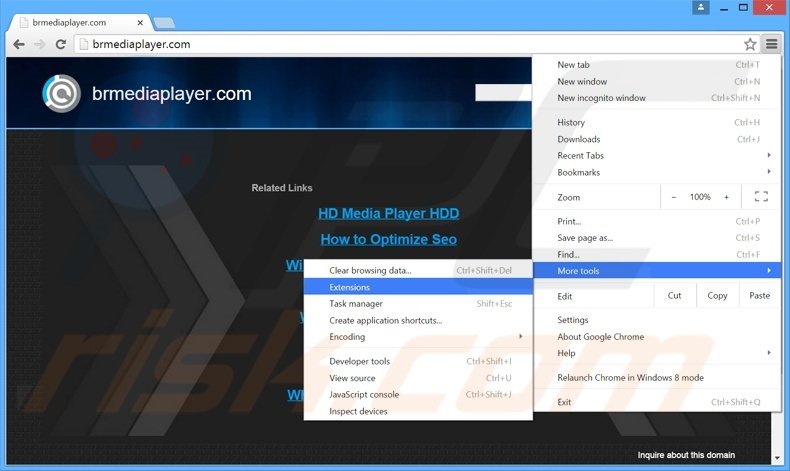 Removing Br Media Player  ads from Google Chrome step 1