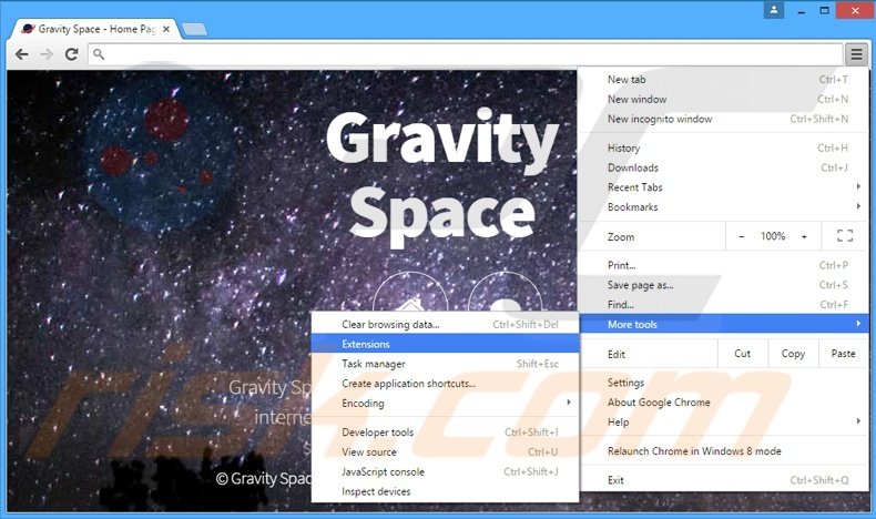 Removing Gravity Space  ads from Google Chrome step 1