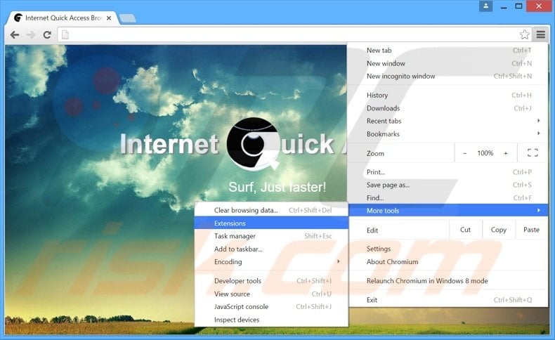 Removing Internet Quick Access  ads from Google Chrome step 1