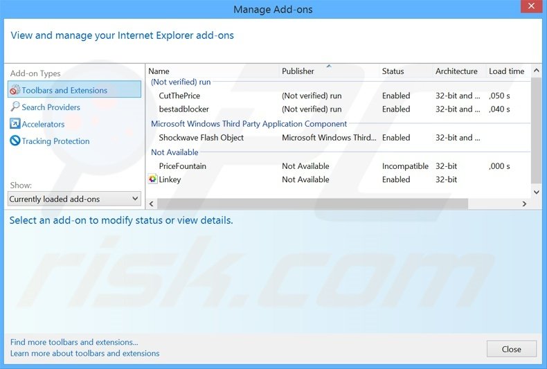Removing Internet Quick Access ads from Internet Explorer step 2