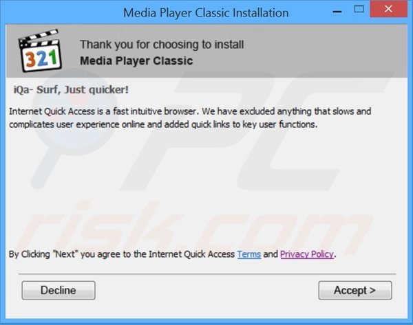 Deceptive installer set-up used to distribute Internet Quick Access