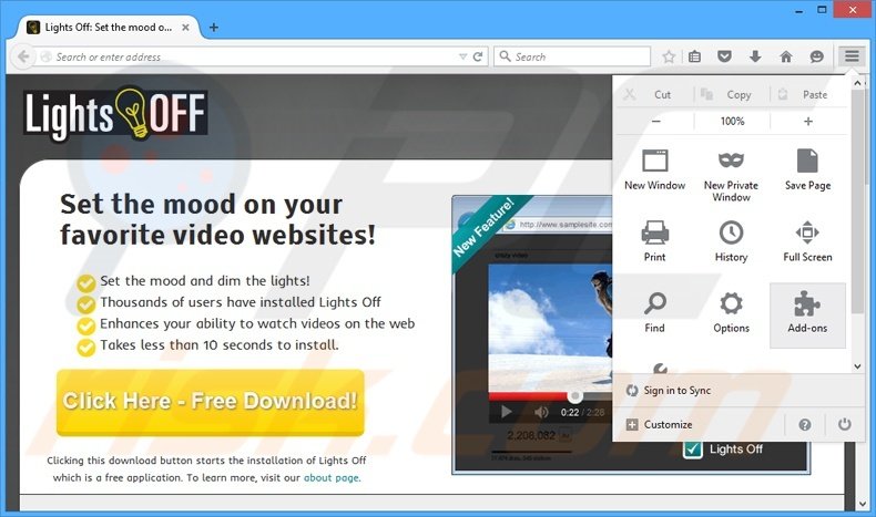 Removing Lights Off from Mozilla Firefox step 1