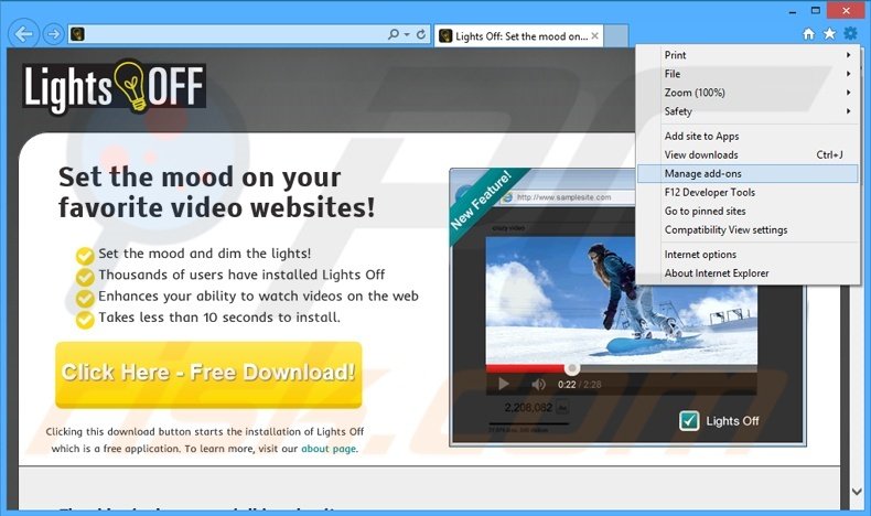 Removing Lights Off from Interent Explorer step 1