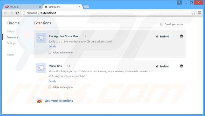 Removing MusicBox related Google Chrome extensions