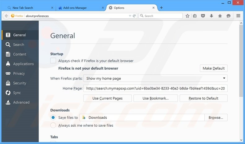 Removing search.mymapsxp.com from Mozilla Firefox homepage