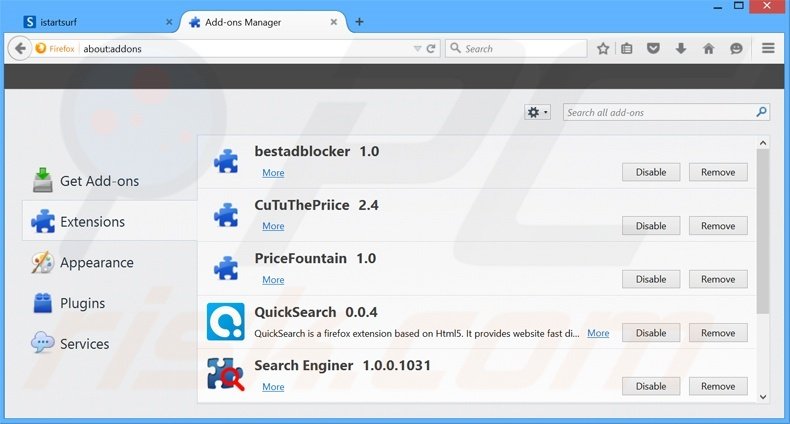 Removing safebrowsesearch.com related Mozilla Firefox extensions